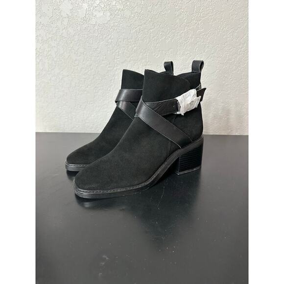 Sanctuary Shoes - Sanctuary Cora Suede Heeled Ankle Boots Women 10 Black Minimalist Academia Biker